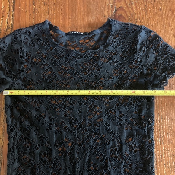 Black Distressed Net Short Sleeve Top by Calvin Rucker - Picture 9 of 10